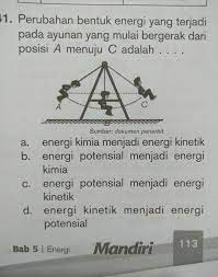 Perubahan Bentuk Energi Yang Terjadi Pada Ayunan Yg Mulai Bergerak Dari Posisi A Menuju C Adalah Brainly Co Id