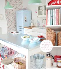 Farmhouse pastel green kitchen cabinet colors with reclaimed wood beams. A Pastel Coloured Kitchen Pastel Home Decor Retro Kitchen Shabby Chic Kitchen