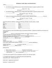 An arrhenius acid is defined as any compound that dissociates in aqueous solution which part comes from the base? Acidsbasessaltswkst Docx Worksheet Acids Bases And Salts Name What Are Acids Bases And Salts The Swedish Chemist Svante Arrhenius Introduced The Course Hero