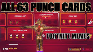 The punch cards section is where the upgrade to last season's punch cards continue. Fortnite Chapter 2 Season 4 All 63 Punch Cards And Memes