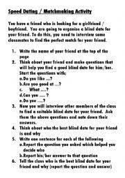 Mandy and her date decided to replicate the experiment, except in a bar. Speed Dating Matchmaking Activity Esl Worksheet By Jaysonwatchorn