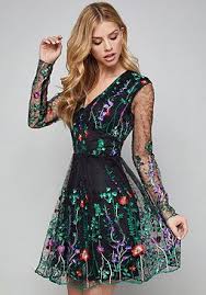 Bebe Embroidered Flared Dress Mini Black Dress Long Sleeve Floral Dress Long Sleeve Mesh Dress