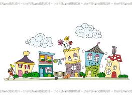 Clip Art Cute Houses Row Of Five Unique Hand Drawn Houses Scrapbooking Website Design Logo Commercial How To Draw Hands Kids Graphics Clip Art