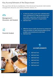 (kti) executive management team, the cfo reports to and directly assists the president of kti on all strategic and tactical matters as they relate to management of One Page Key Accomplishments Of The Department Presentation Report Infographic Ppt Pdf Document Presentation Graphics Presentation Powerpoint Example Slide Templates