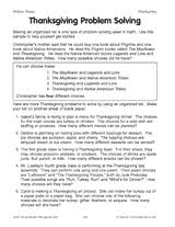 This is composed of three pages: Thanksgiving Problem Solving Printable Activity Grades 2 3 4 Teachervision