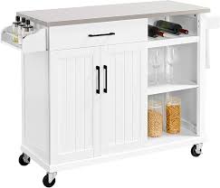 Dimensions and specs in the tabs below. Buy Yaheetech Kitchen Cart With Stainless Steel Top Kitchen Island On Wheels With Drawer And Cabinet Open Shelves And Spice Rack Towel Rack White Online In Taiwan B08qf3hjnr