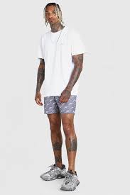 Loose Fit T Shirt All Over Man Print Swim Short Boohoo Printed Swim Swim Shorts Mens Tracksuits