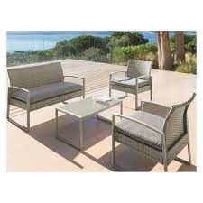 Structure est en aluminium graphite et coussins sont en polyester gris roche. Salon Crete 4 Pieces Hesperide Grege Cdiscount Jardin