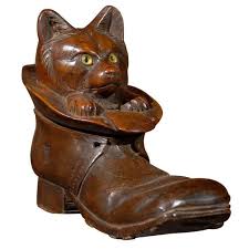 German Black Forest Carved Wood Cat In Boot Inkwell From The Early 1900s Black Forest Black Forest Animals Inkwell