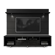 The television stand ends up as the focal point of the room anyway so it needs to look right. Cabrini Tv Stand And Floating Wall Tv Panel With Led Lights 2 2 In Black Tv Wall Tv Panel Wall Mounted Tv
