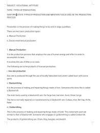 Types Of Production Lesson Plan And Lesson Note Subject Vocational Aptitude Subtopic State Types Of Production And Me Welding Training Basic Welding Tips