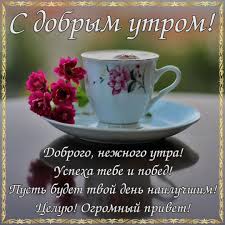 S Dobrym Utrom Dobrogo Nezhnogo Utra Uspeha Tebe I Pobed Pust Budet Tvoj Den Nailuchshim Celuyu Ogromnyj Privet Krasivaya Otkrytka S Dobrym Utrom Chashka Kofe I Bordovye Cvety Na Blyudce