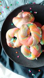 Rainbow Bagels With Whipped Cream Recipe Rainbow Bagel Recipe Whipped Cream Strawberry Cream Puffs
