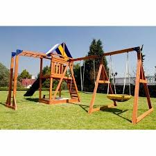 Kids Outdoor Wooden Swing Set Backyard Wave Slide Flying Saucer Monkey Bars Play Sportspower Kids Outdoor Wooden Wooden Swing Set Swing Set Diy Swing Set