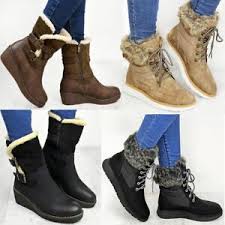 Bottes et bottines pour femme. Femme Hiver Bottines Bottes Chaudes Fourrure Double Marche Confort A Lacets Femmes Taille De Neige Ebay