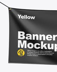 Apple imac mockup, macbook mockup, iphone mockup, ipad, billboards & signs, branding boxes packaging free mockup set to showcase your branding packaging design in a photorealistic look. Textile Fabric Banner Mockup In Outdoor Advertising Mockups On Yellow Images Object Mockups