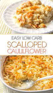 Keto Cauliflower Au Gratin Easy Cheesy Casserole With Only 4 Ingredients Recipe Scalloped Potatoes Cheesy Easter Food Appetizers Low Carb Cauliflower Casserole