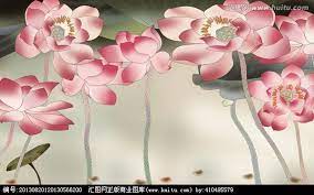 巨幅手绘壁纸壁画荷花 art pictures floral flowers