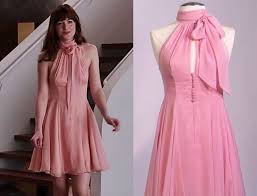 Fifty shades freed presented by jamie dornan, dakota johnson, rita ora, e. Fifty 20shades 20anastasia 20ana 20pink Original Anastasia Steele Outfits Halter Party Dress Anastasia Steele Style