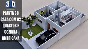 Convence a tus clientes y socios comerciales con imágenes en 3d. Arquise Engenharia Construcao Planta 3d Casa Com 02 Quartos E Cozinha Estilo Americano Facebook