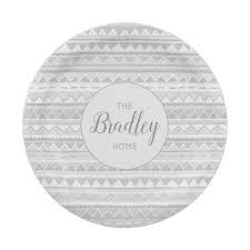 Black And White Zig Zag Pattern Name Family Boho Gray Tribal Zigzag Pattern With Name Paper Plate Zig Zag Pattern Paper Plate Design Plate Decor