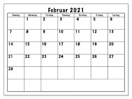 Monatskalender mit grossen monatsnamen zum ausmalen. Druckbare Februar Kalender 2021 Zum Ausdrucken Pdf Excel Word The Beste Kalender
