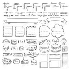 Super cute headers and banners ideas for you bullet journal or planner. Bullet Journal Hand Drawn Vector Elements For Notebook Diary And Planner Doodle Banners Isolated On White Background Days Of Week Notes List Frames Dividers Corners Ribbons Royalty Free Cliparts Vectors And Stock