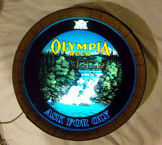 Vintage Olympia Beer Barrel Head Electric Light Sign With Motion Waterfall Vintage Beer Signs Beer Display Beer Barrel