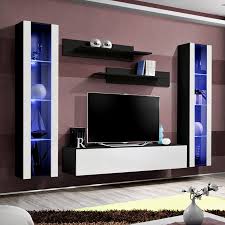 Aden meuble tv 3 étagères en verre trempé noir, verre supérieur 8mm, verre central et inférieur 6mm. Meuble Tv Mural Design Banc Tele Mural Ensemble Tv Pas Cher