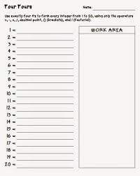 Four Fours Worksheet Worksheets Math Math Challenge