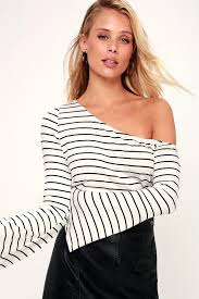 Black And White Striped Off The Shoulder Dress Travers Black And White Striped Off The Shoulder Bell Sleeve Top Black Striped Dress Bell Sleeves Bell Sleeve Top