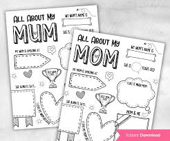 All about my Mom / Mum Coloring Page Questionnaire – The Hustling Cat Lady