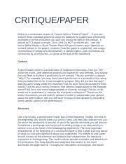 How to critique an article? Critique Paper 3 Docx Critique Paper Below Is A Condensed Version Of How To Write A Theatre Report If You Can Answer These Essential Questions Using Course Hero