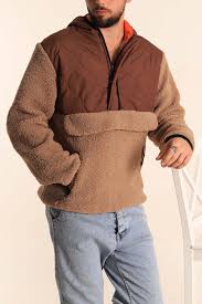 Kahverengi İçi Astarlı Kapüşonlu Kuzu Peluş Erkek Kanguru Mont 215108 |  ModamızBir | Modamizbir.Com