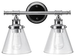 Maybe you would like to learn more about one of these? Parker 2 Light Chrome Vanity Light With Clear Glass Shades Industrial Bathroom Vanity Lighting By Buildcom Houzz