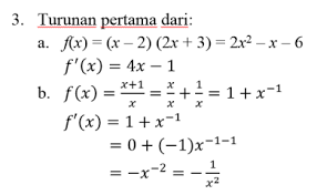6 dengan menggunakan rumus turunan hasil kali fungsi berikut ini. Turunan Pembahasan Dan Contoh Soal Matematika