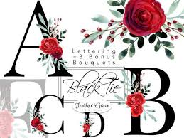 Letters Lettering Watercolor Floral Clipart Red Roses Etsy Floral Watercolor Selling Artwork Clip Art