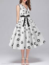 V Neck Print Skater Dress Cheap Dresses Online Sleeveless Long Dress Fashion
