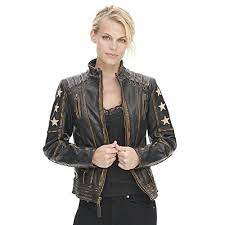 Sale Price 150 Black Rivet Womens Distressed Stars And Stripes Center Zip Leather Jacket Zipped Leather Jacket Leather Jackets Online Leather Jacket