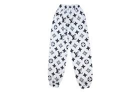 Black And White Louis Vuitton Cozy White Faux Fur Pants With Louis Vuitton Inspired Lv Black Monograms Print In 2020 White Faux Fur Louis Vuitton Tracksuit Louis Vuitton Dress
