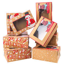 Custom photo mini favor boxes; Moretoes Christmas Doughnut And Cookie Gift Boxes Treat Boxes With Clear Window Brown Kraft With Christmas Designs Set Of 16 Boxes Buy Online In China At China Desertcart Com Productid 162029287
