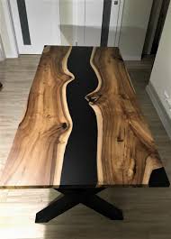 Stunning Handmade Luxury Dining Table This Is Walnut Black River Table On Industrial Steel Legs Covered With Epoxy Resin With Unique Mat Finish