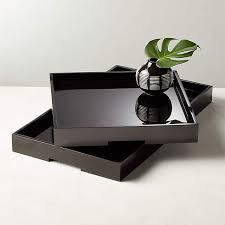 Handmade wooden tray, rectangular lacquered decorative tray black medium, h051bm. Hi Gloss Black Rectangle Tray Reviews Cb2