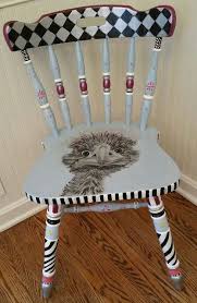 This Chair Is Just Fun With The Mean Ostrich Face And Whimsical Painted Patterns Custom Colors Can Be O Whimsical Furniture Painted Chairs Hand Painted Chairs