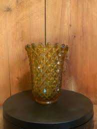 Vintage Amber Diamond Pattern Vase Made by Imperial Glass Mid Century  Sawtooth Top Edge Unique Collectible Functional Beautiful