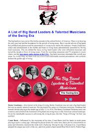 This is a list of swing and western swing musicians. A List Of Big Band Leaders Talented Musicians Of The Swing Era By Swing Street Radio Issuu