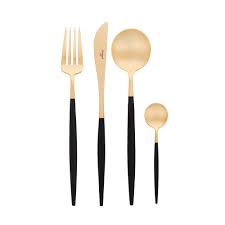 Buy Cutipol Goa Flatware Set 24 Piece Matt Black Gold Amara Gold Cutlery Set Cutlery Set Gold Cutlery