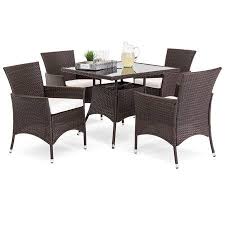 Best Choice Products 5 Piece Indoor Outdoor Wicker Patio Dining Table Furniture Set W Umbrella Cutout 4 Chairs Cream Walmart Com Wicker Dining Set Patio Dining Set Patio Dining Table