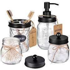 Hopefully this list inspires you to incorporate mason jars into your own bathroom for decor, storage, or organization! Amolliar Mason Jar Bathroom Accessories Set 4 Pcs Lotion Soap Dispenser 2 Cotton Swab Holders Toothbrush Holder Techlifely Online