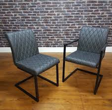 Dining chair with pu, metal frame dining chairs. Modanuvo Vintage Grey Leather Metal Cantilever Industrial Dining Chair Lodge Furniture Uk